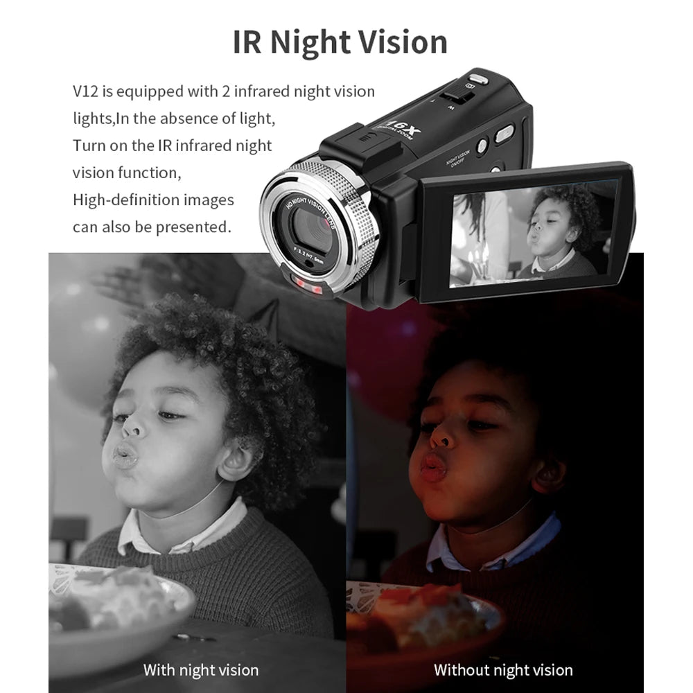 Andoer V12 1080P Full HD Camcorder – 16X Digital Zoom, Night Vision & Face Detection