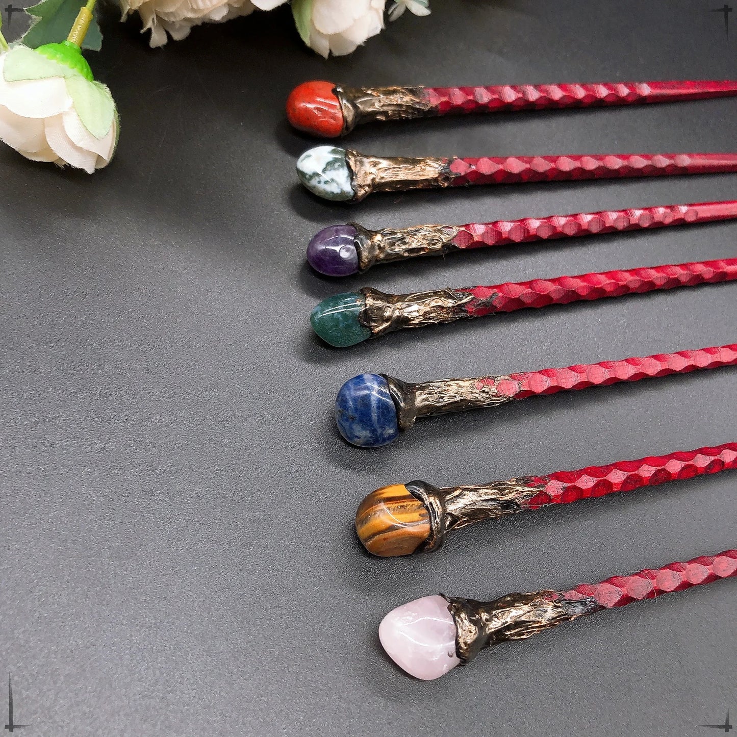 19cm Natural Crystal Wand – Amethyst, Tiger Eye, Labradorite & Red Agate