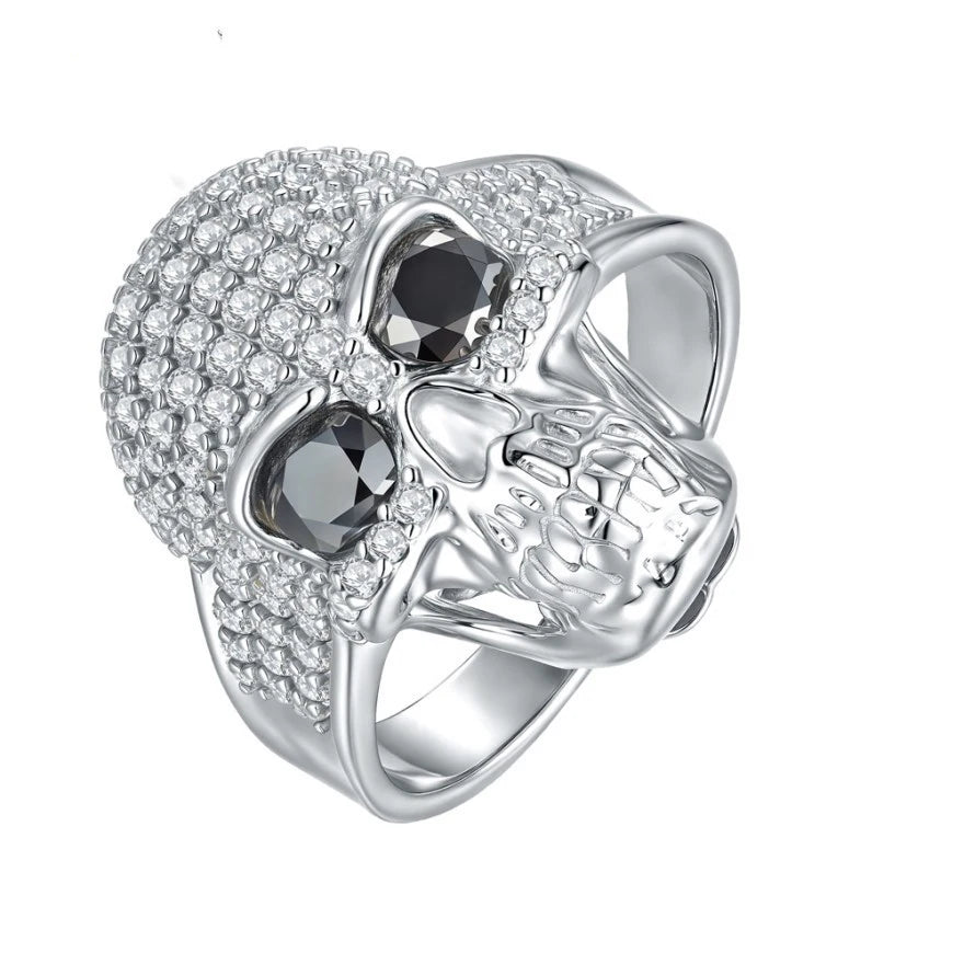 Vintage S925 Silver Skull Ring – Men’s Western Ghost Head with Moissanite Stone