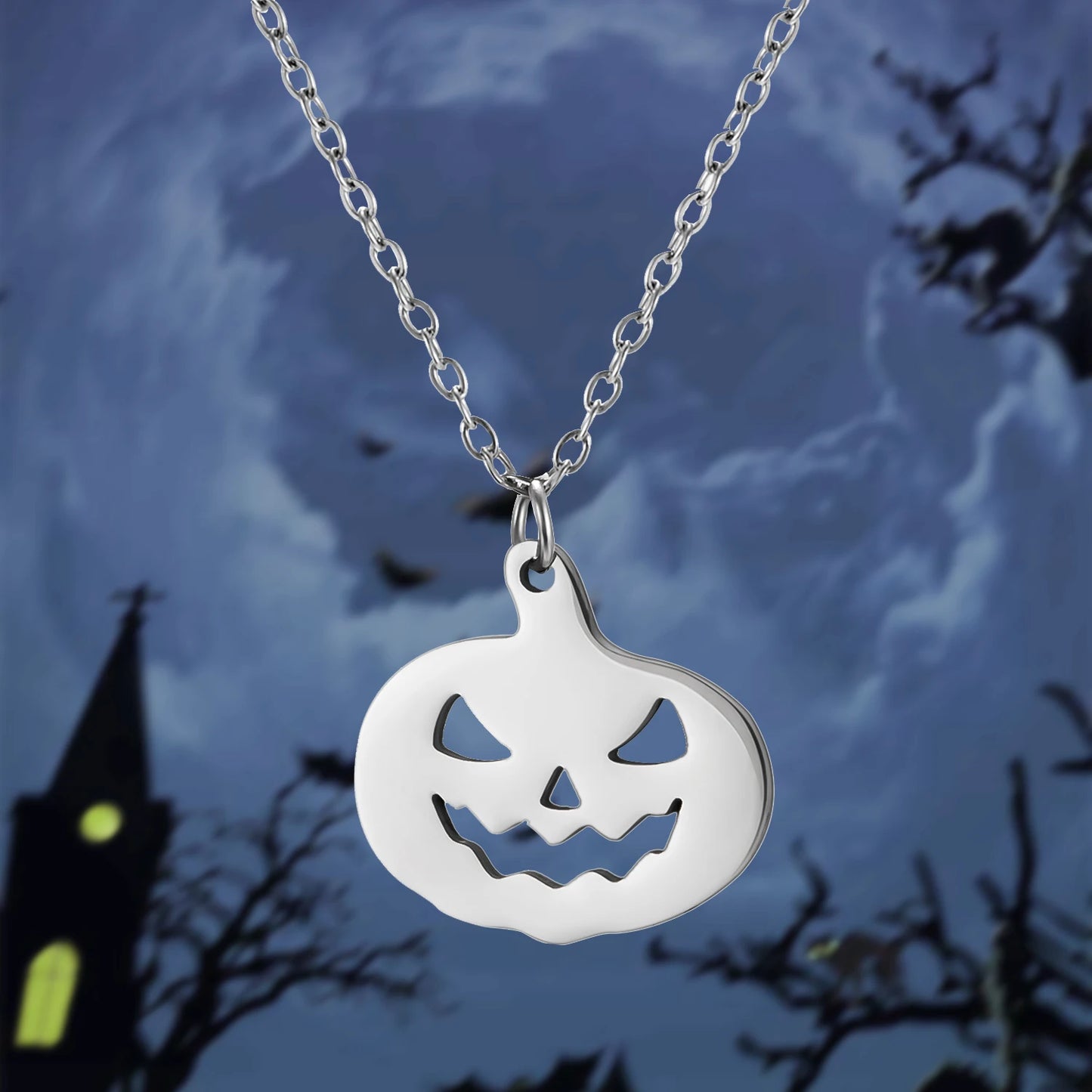 Halloween Pendant Necklace – Stainless Steel Black Cat, Ghost, Spider & Pumpkin Charm | Gothic Friendship Jewelry Gift