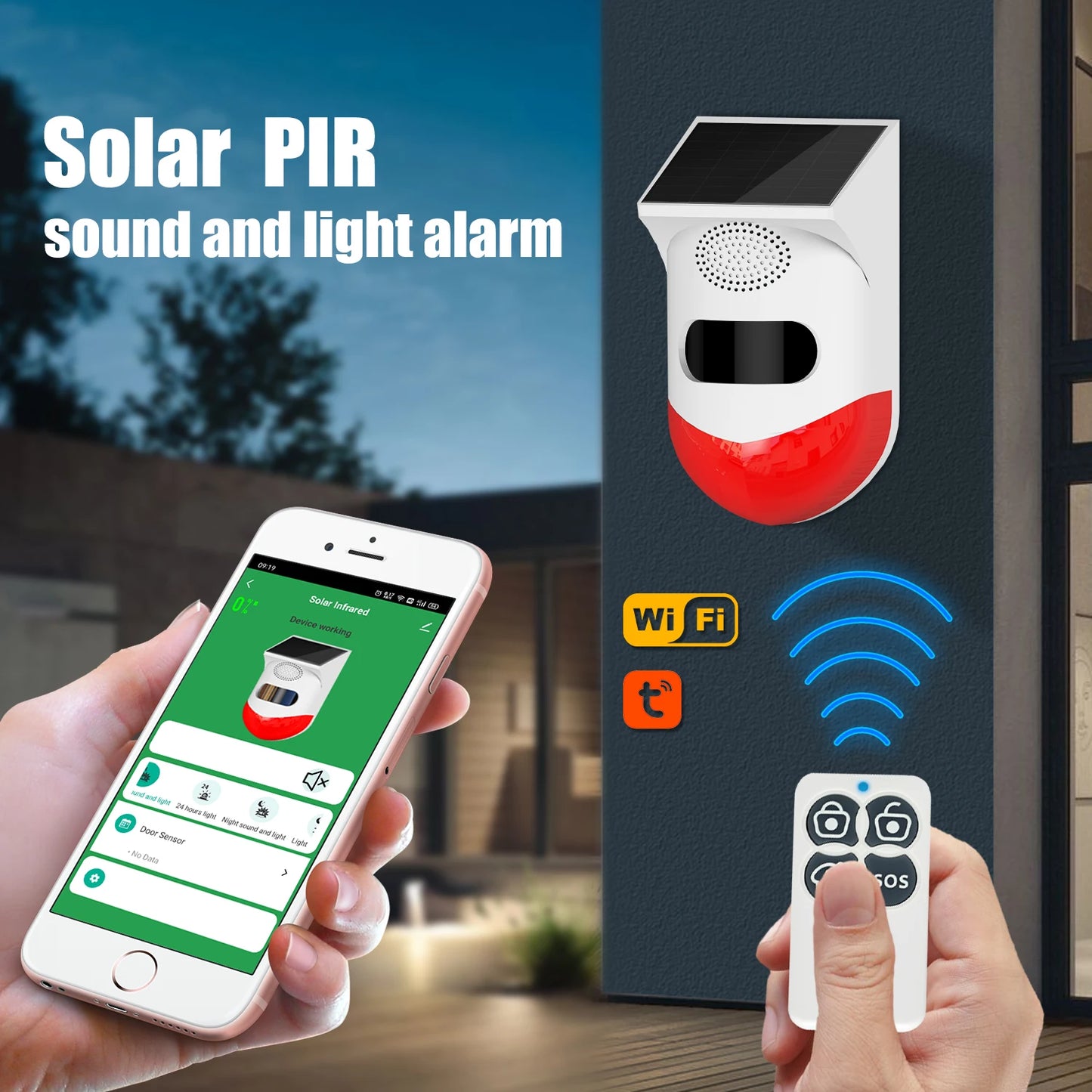 Angus Outdoor Solar Infrared Motion Sensor Alarm – Ghost Hunting & Security Siren (IP67 Waterproof, Anti-Theft, Anti-Pet False Alarm)