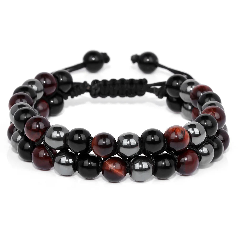 Triple Protection Bracelet – Black Obsidian, Hematite & Tiger Eye 6mm Bead Bracelet for Energy Balance & Slimming
