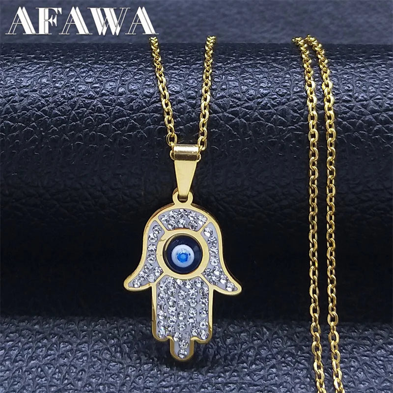 Fatima Hand Evil Eye Necklace – Stainless Steel Protection Pendant for Men & Women | Turkish Blue Eye Amulet Jewelry