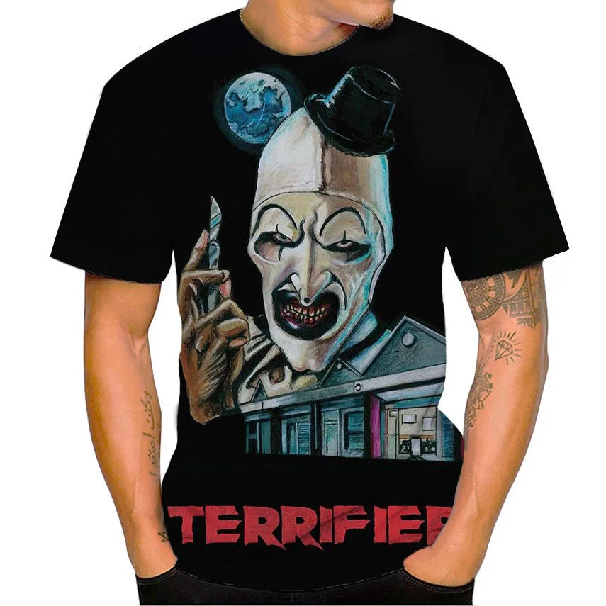 Terrifier Horror 3D Print T-Shirt – Oversized Unisex Streetwear Tee for Men, Women & Kids | Gothic Haunted Fashion