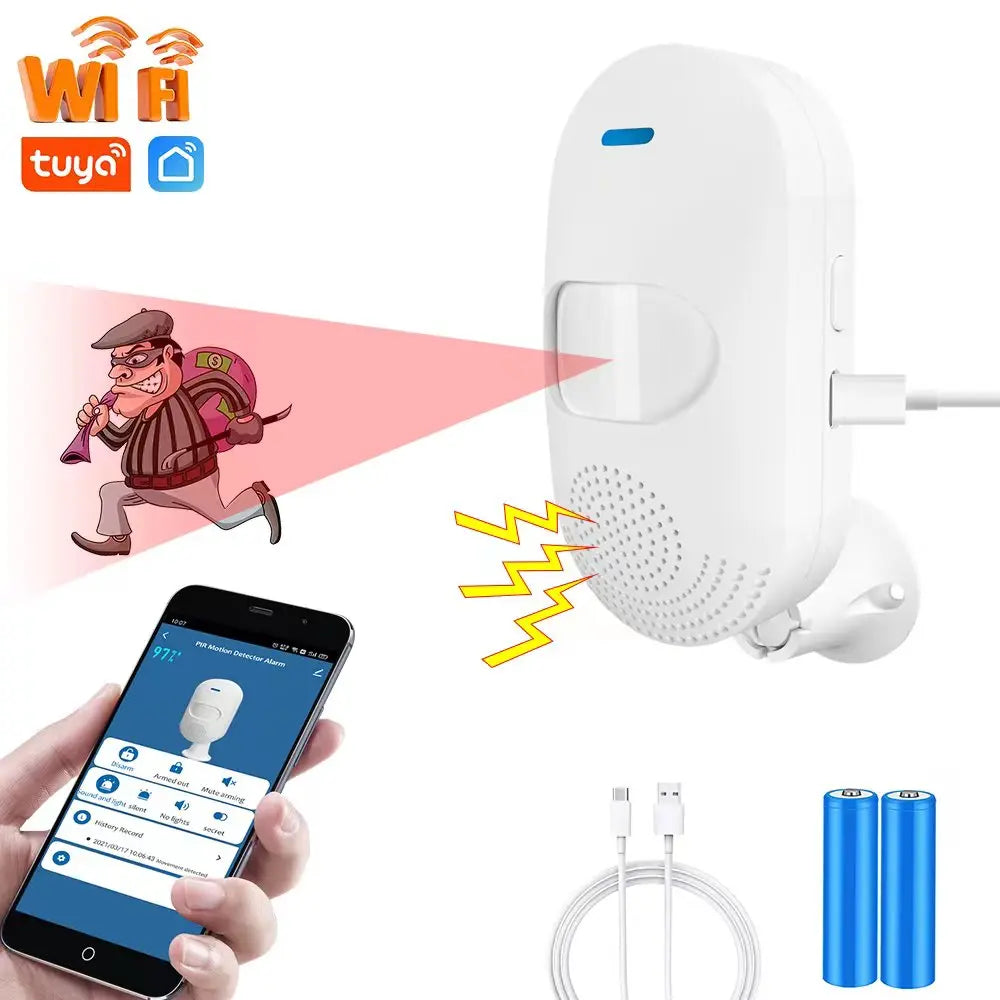 WiFi PIR Motion Sensor Alarm – Smart Sound & Light Detector with TUYA App Control