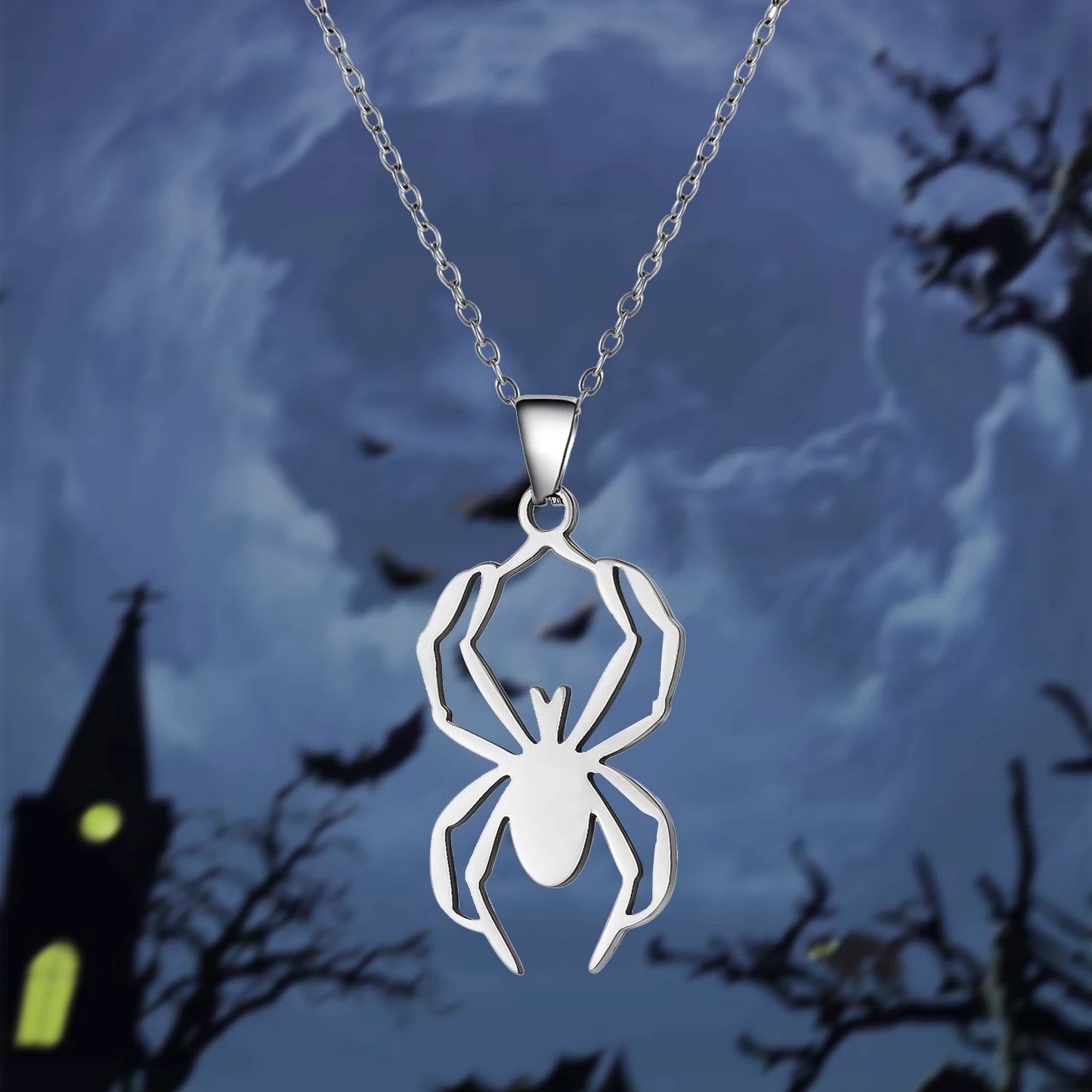 Halloween Pendant Necklace – Stainless Steel Black Cat, Ghost, Spider & Pumpkin Charm | Gothic Friendship Jewelry Gift