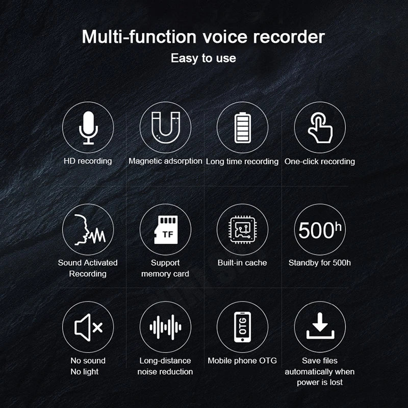 Mini Voice-Activated Recorder – 500 Hours Digital Audio Recording Device