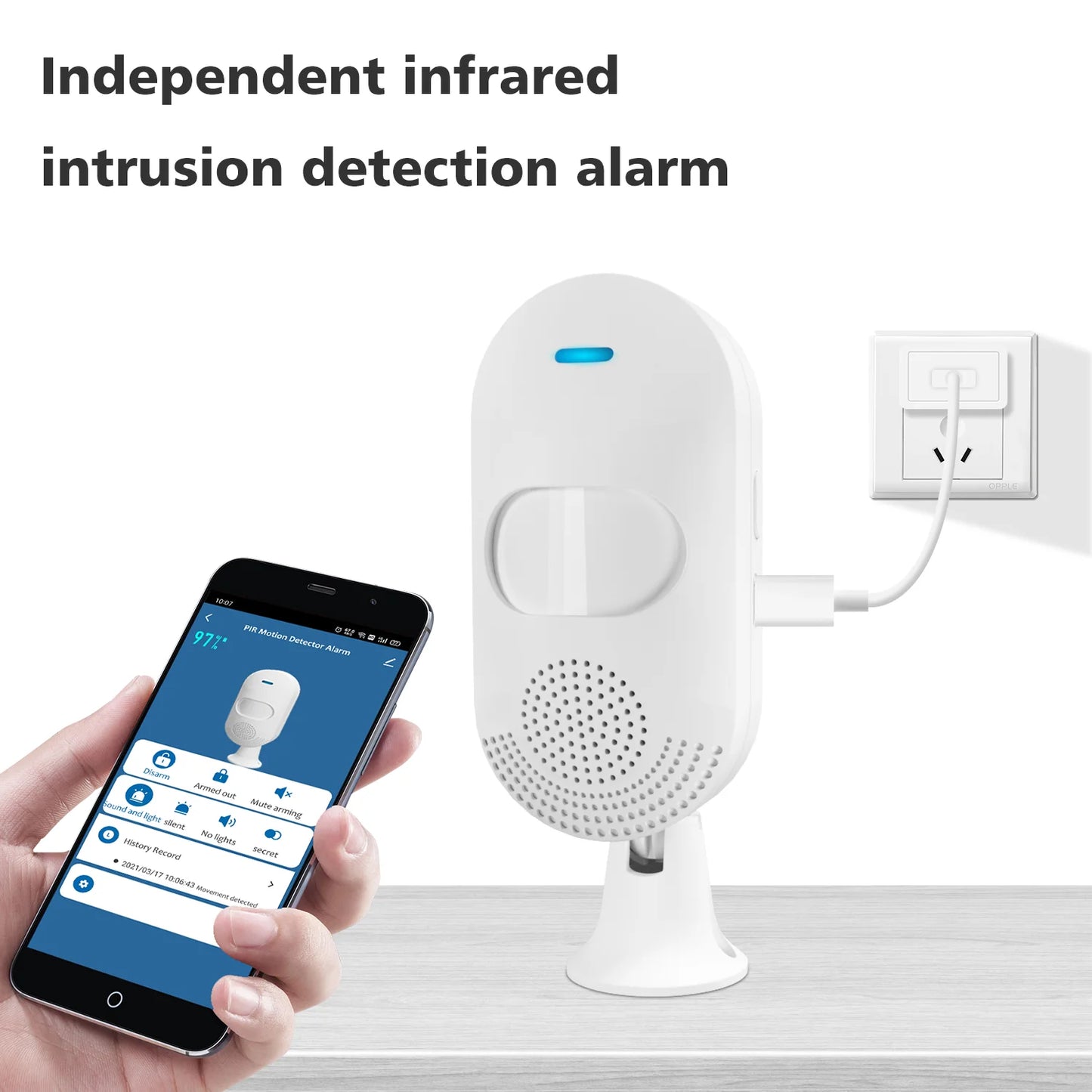 WiFi PIR Motion Sensor Alarm – Smart Sound & Light Detector with TUYA App Control