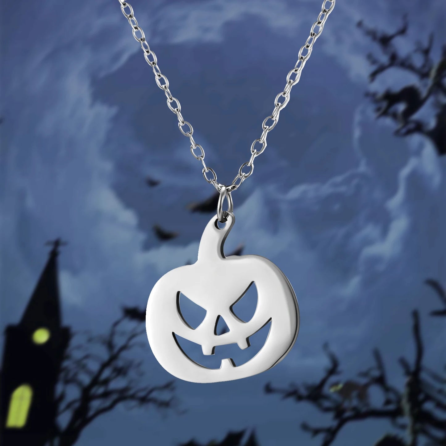 Halloween Pendant Necklace – Stainless Steel Black Cat, Ghost, Spider & Pumpkin Charm | Gothic Friendship Jewelry Gift