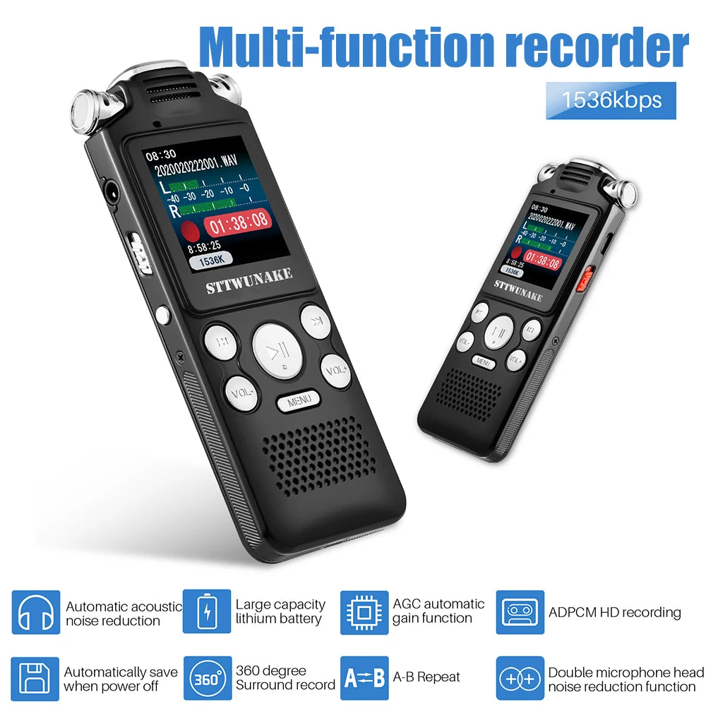 Professional Voice-Activated Digital Audio Recorder – Noise Cancelling, PCM Recording, MP3 Player (8GB/16GB/32GB)
