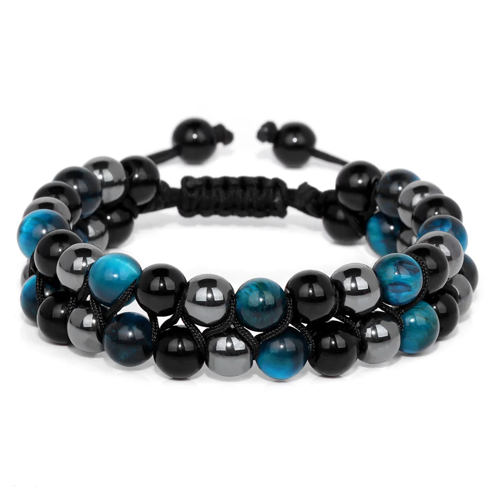 Triple Protection Bracelet – Black Obsidian, Hematite & Tiger Eye 6mm Bead Bracelet for Energy Balance & Slimming