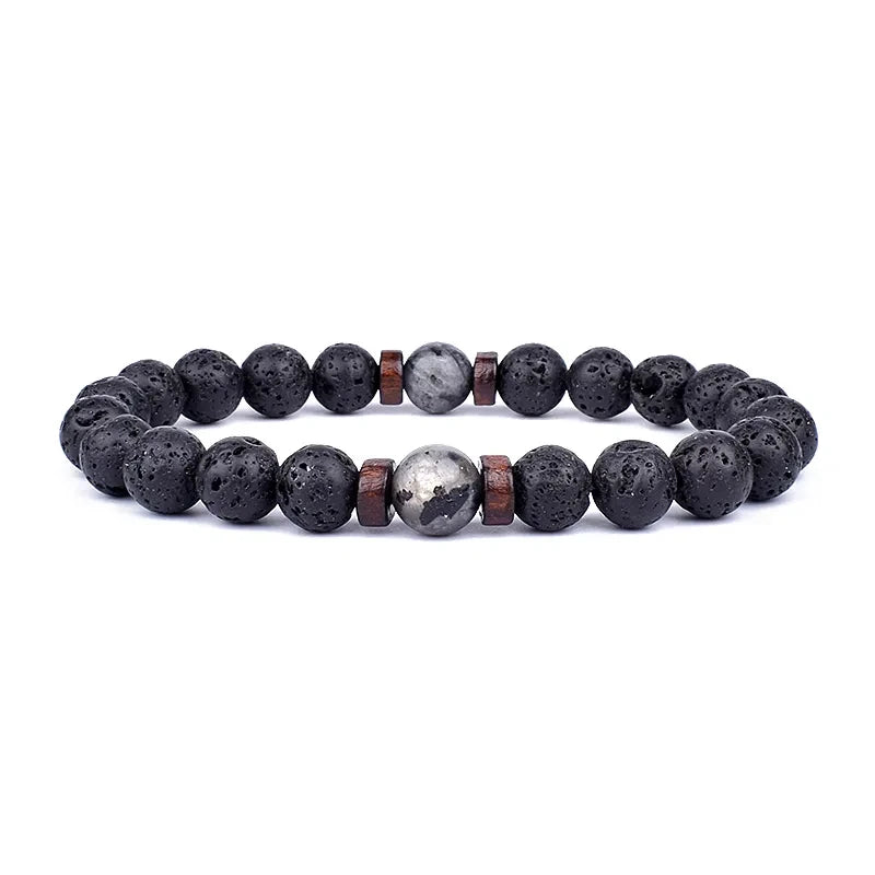 Natural Volcanic Lava Stone Chakra Bracelet – Healing Beads with Tiger Eye & Lapis Lazuli