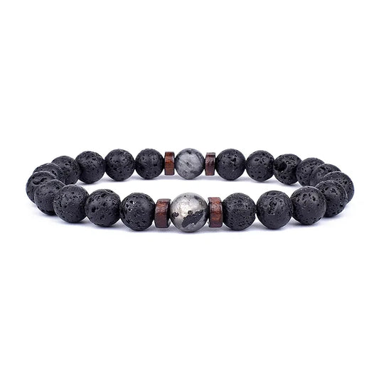 Natural Volcanic Lava Stone Chakra Bracelet – Healing Beads with Tiger Eye & Lapis Lazuli