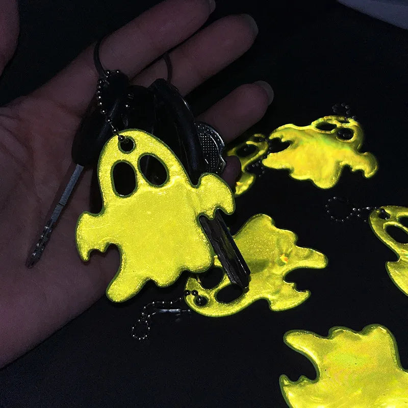 10PCS Night Reflective Key Ring Cute Ghost Shape Night Warning Double-sided Reflective Backpack Pendants Gifts