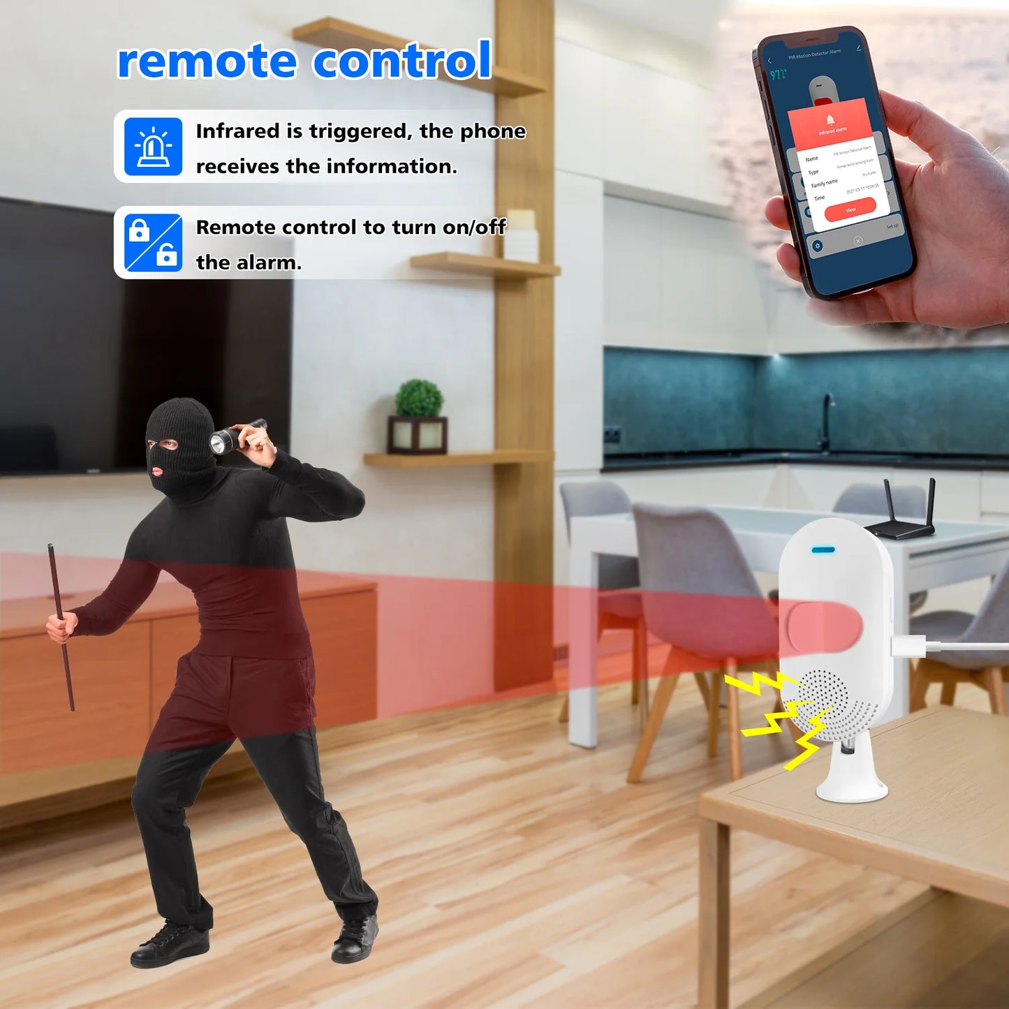WiFi PIR Motion Sensor Alarm – Smart Sound & Light Detector with TUYA App Control