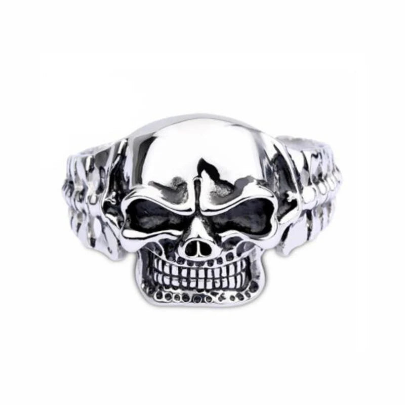 Men’s Gothic Ghost Skull Bone Bangle – 316L Stainless Steel Punk Rock Bracelet