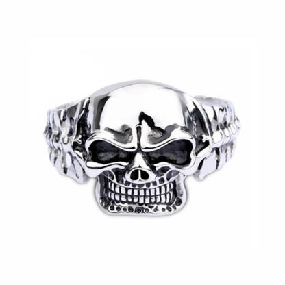 Men’s Gothic Ghost Skull Bone Bangle – 316L Stainless Steel Punk Rock Bracelet