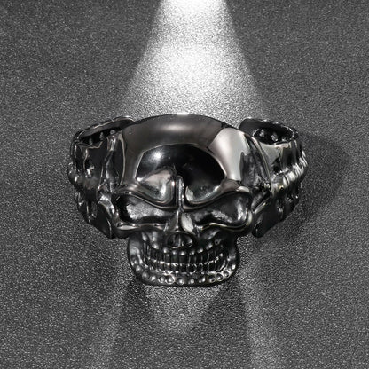 Men’s Gothic Ghost Skull Bone Bangle – 316L Stainless Steel Punk Rock Bracelet