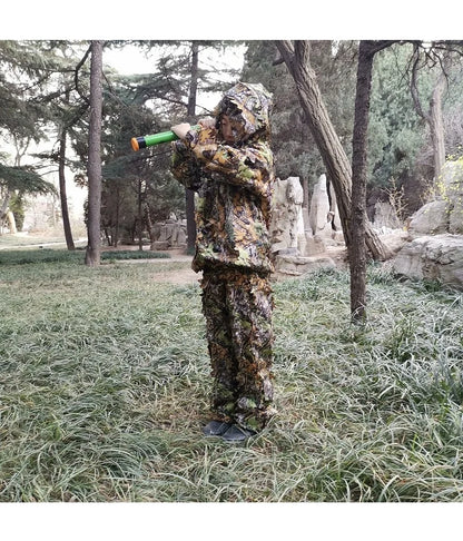 3D Leaf Ghillie Suit – Outdoor Camouflage Jacket & Pants Set with Hood | Hunting, Airsoft & Jungle Training (Men, Women, Kids)