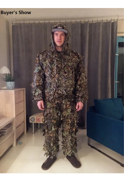 3D Leaf Ghillie Suit – Outdoor Camouflage Jacket & Pants Set with Hood | Hunting, Airsoft & Jungle Training (Men, Women, Kids)