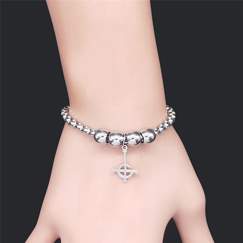 Ghost BC Nameless Ghoul Bracelet – Stainless Steel Band Symbol Jewelry for Men & Women