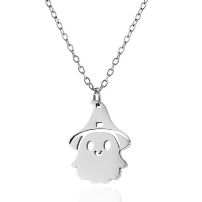 Halloween Pendant Necklace – Stainless Steel Black Cat, Ghost, Spider & Pumpkin Charm | Gothic Friendship Jewelry Gift