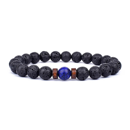 Natural Volcanic Lava Stone Chakra Bracelet – Healing Beads with Tiger Eye & Lapis Lazuli