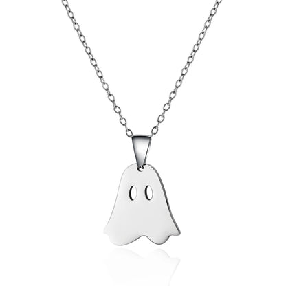 Halloween Pendant Necklace – Stainless Steel Black Cat, Ghost, Spider & Pumpkin Charm | Gothic Friendship Jewelry Gift