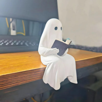 Little Ghost Reading Statue – Haunted Resin Decoration