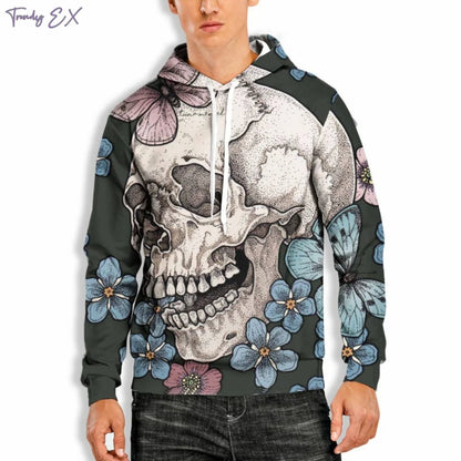 Vintage Skull Hoodie – Men’s Digital Print Streetwear Pullover with Kangaroo Pocket & Long Sleeves | Gothic Harajuku Fashion