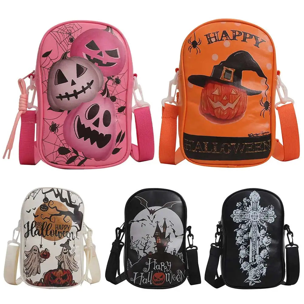 Halloween PU Crossbody Bag – Pumpkin & Ghost Shoulder Purse with Large Capacity & Gothic Style