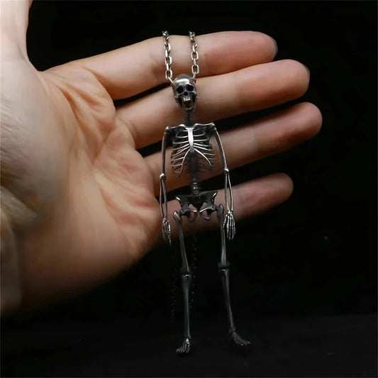Skeleton Skull Pendant Necklace – Men’s Punk Hip-Hop Silver Gothic Jewelry | Adjustable Skeleton Body Chain