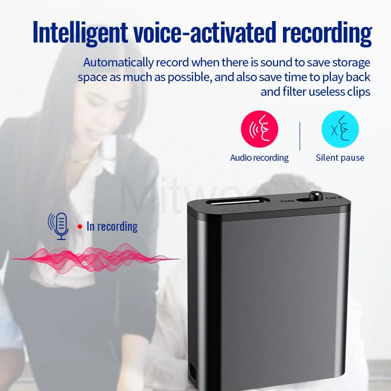 Mini Voice Recorder | Portable Intelligent Sound Recorder with Voice Activation, HD Noise Reduction, MP3 Player & OTG Support