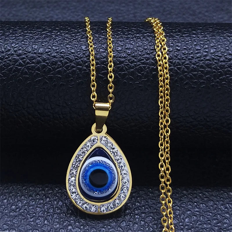 Fatima Hand Evil Eye Necklace – Stainless Steel Protection Pendant for Men & Women | Turkish Blue Eye Amulet Jewelry