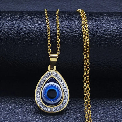Fatima Hand Evil Eye Necklace – Stainless Steel Protection Pendant for Men & Women | Turkish Blue Eye Amulet Jewelry