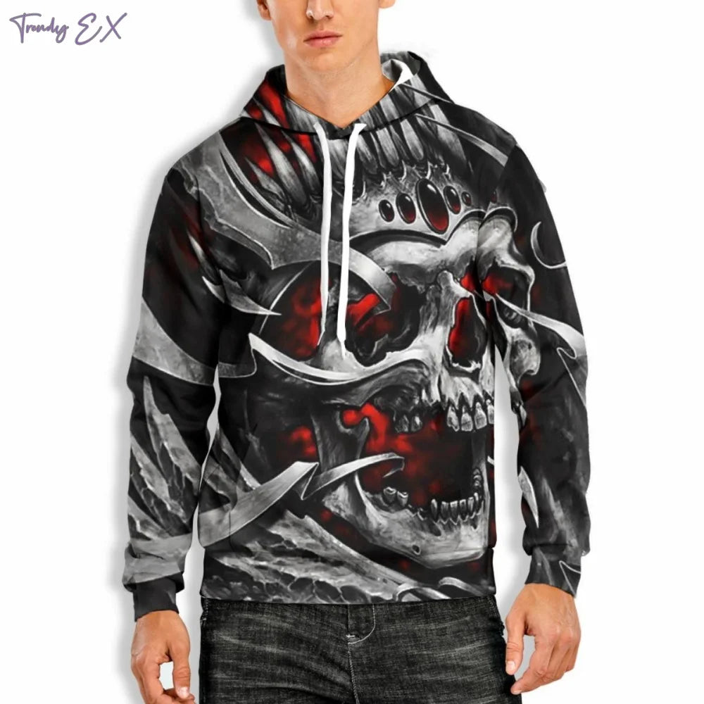 Vintage Skull Hoodie – Men’s Digital Print Streetwear Pullover with Kangaroo Pocket & Long Sleeves | Gothic Harajuku Fashion