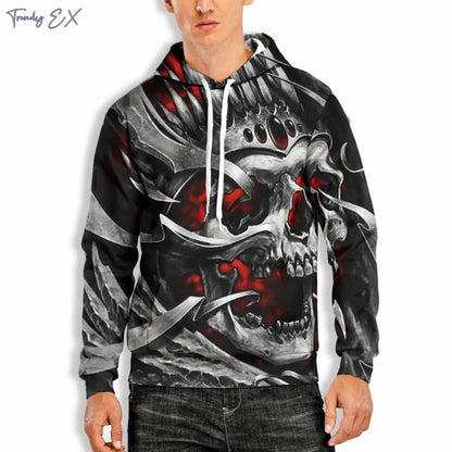 Vintage Skull Hoodie – Men’s Digital Print Streetwear Pullover with Kangaroo Pocket & Long Sleeves | Gothic Harajuku Fashion