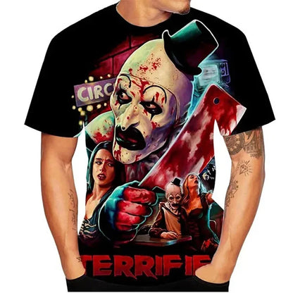 Terrifier Horror 3D Print T-Shirt – Oversized Unisex Streetwear Tee for Men, Women & Kids | Gothic Haunted Fashion