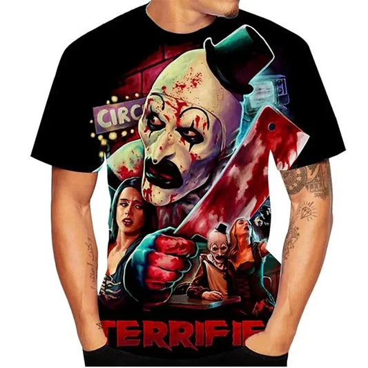 Terrifier Horror 3D Print T-Shirt – Oversized Unisex Streetwear Tee for Men, Women & Kids | Gothic Haunted Fashion
