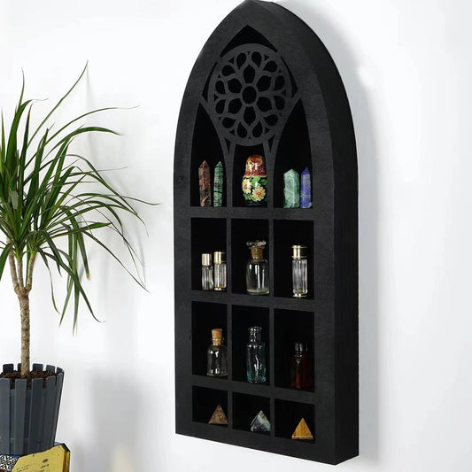 Cat in the Moon Wooden Crystal Shelf – Mystical Wall Display