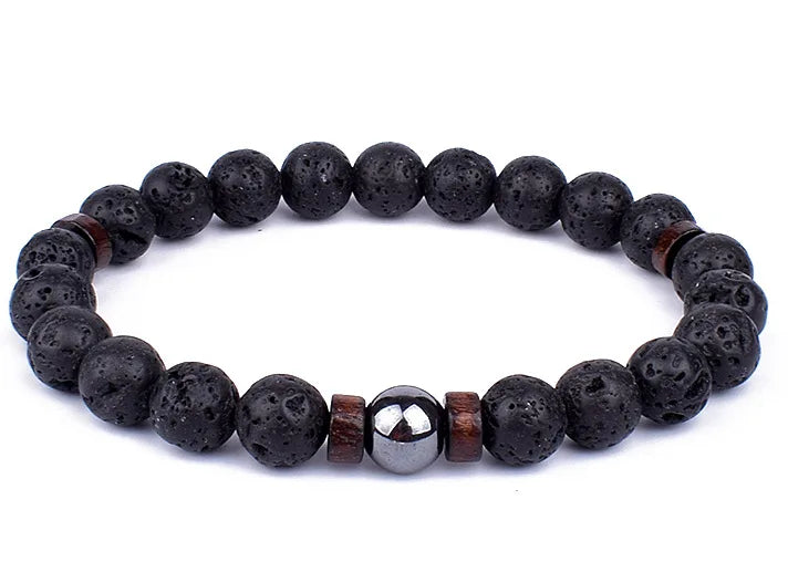 Natural Volcanic Lava Stone Chakra Bracelet – Healing Beads with Tiger Eye & Lapis Lazuli