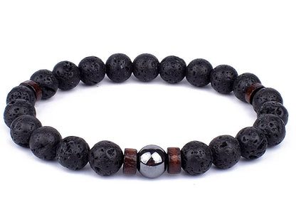 Natural Volcanic Lava Stone Chakra Bracelet – Healing Beads with Tiger Eye & Lapis Lazuli