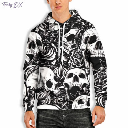 Vintage Skull Hoodie – Men’s Digital Print Streetwear Pullover with Kangaroo Pocket & Long Sleeves | Gothic Harajuku Fashion