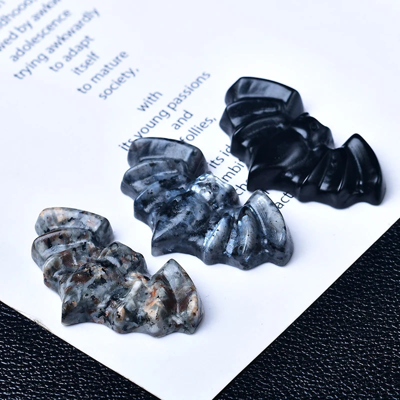 Natural Crystal Carved Bat – Gothic Halloween Decor & Paranormal Gift