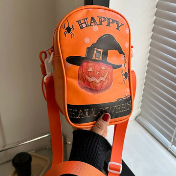 Halloween PU Crossbody Bag – Pumpkin & Ghost Shoulder Purse with Large Capacity & Gothic Style