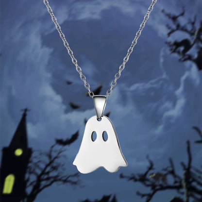 Halloween Pendant Necklace – Stainless Steel Black Cat, Ghost, Spider & Pumpkin Charm | Gothic Friendship Jewelry Gift