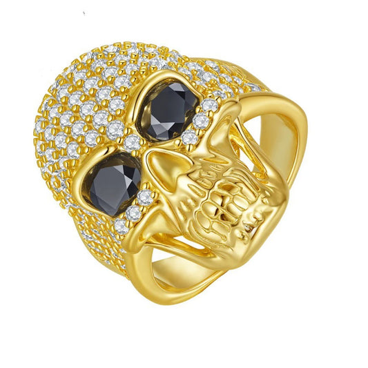 Vintage S925 Silver Skull Ring – Men’s Western Ghost Head with Moissanite Stone