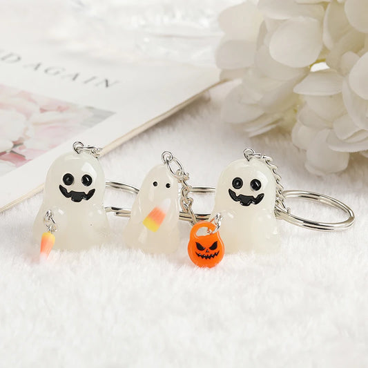 Halloween Glow-in-the-Dark Keychain – Pumpkin, Skull & Ghost Acrylic Keyring for Women