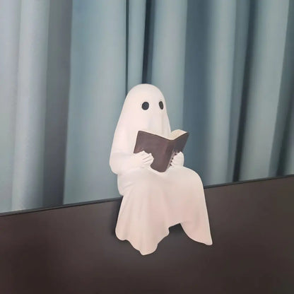 Little Ghost Reading Statue – Haunted Resin Decoration