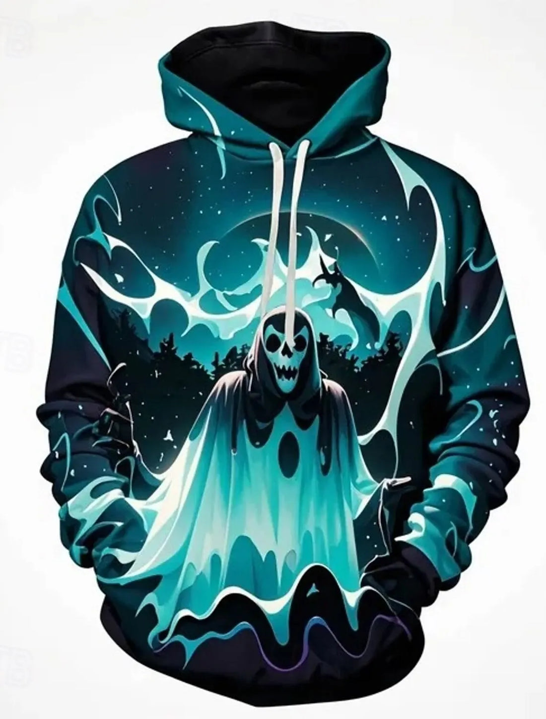 3D Ghost Skull Hoodie – Halloween Pullover Sweatshirt for Men & Women | Gothic Carnival & Casual Streetwear